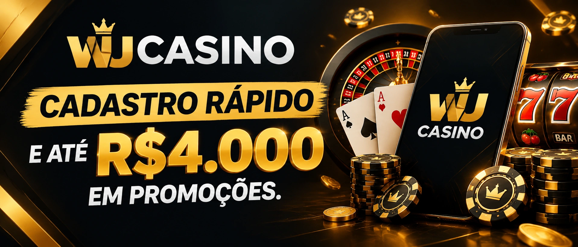 Área móvel do wjcasino mostrando perfil, acesso e navegação do site