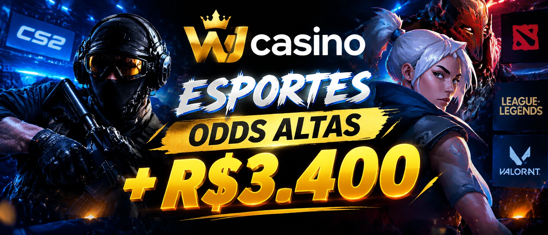 Tela mobile do wjcasino com acesso a bônus, conta e área esportiva